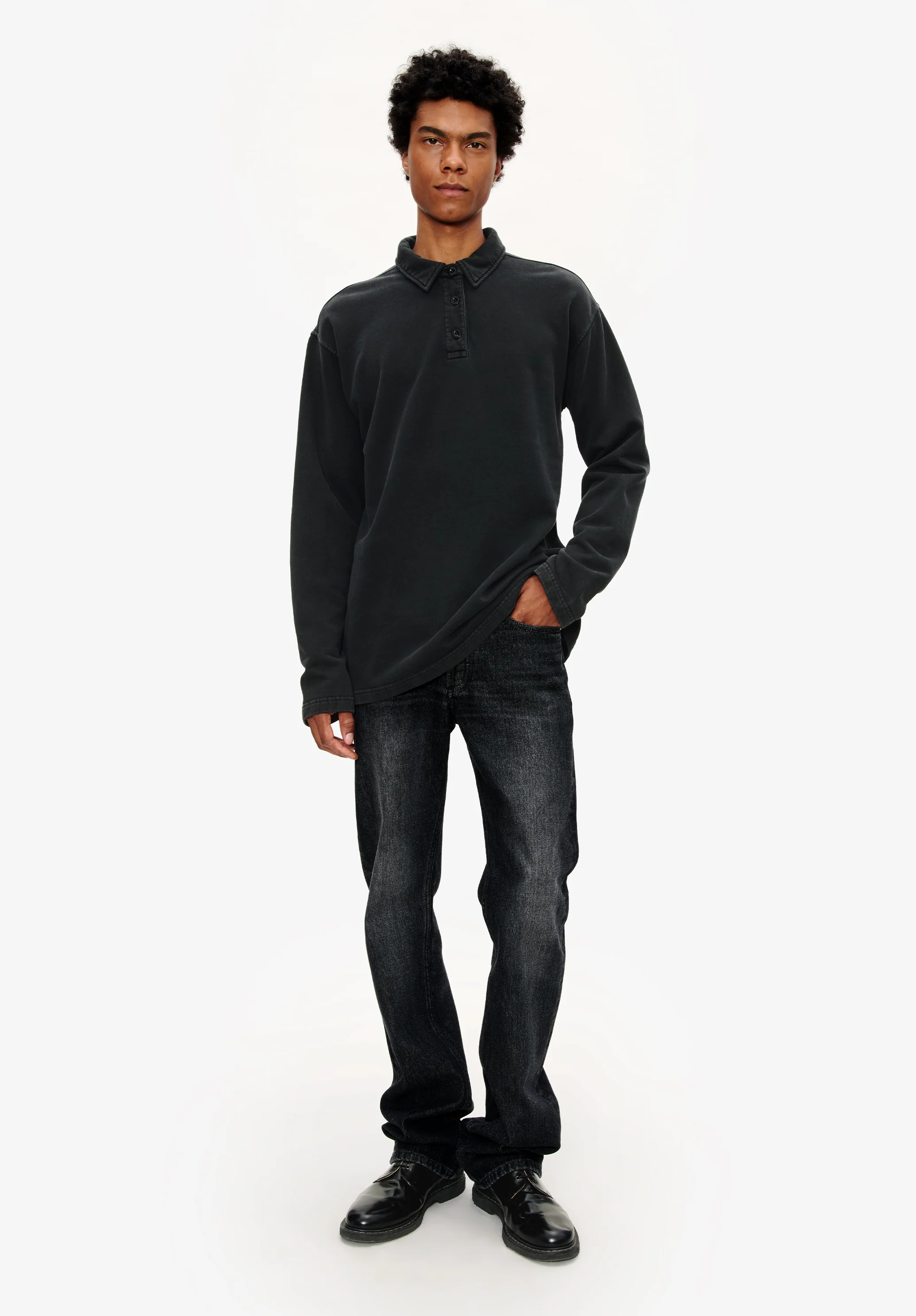 Long-sleeve unisex polo shirt (M) - Image 2