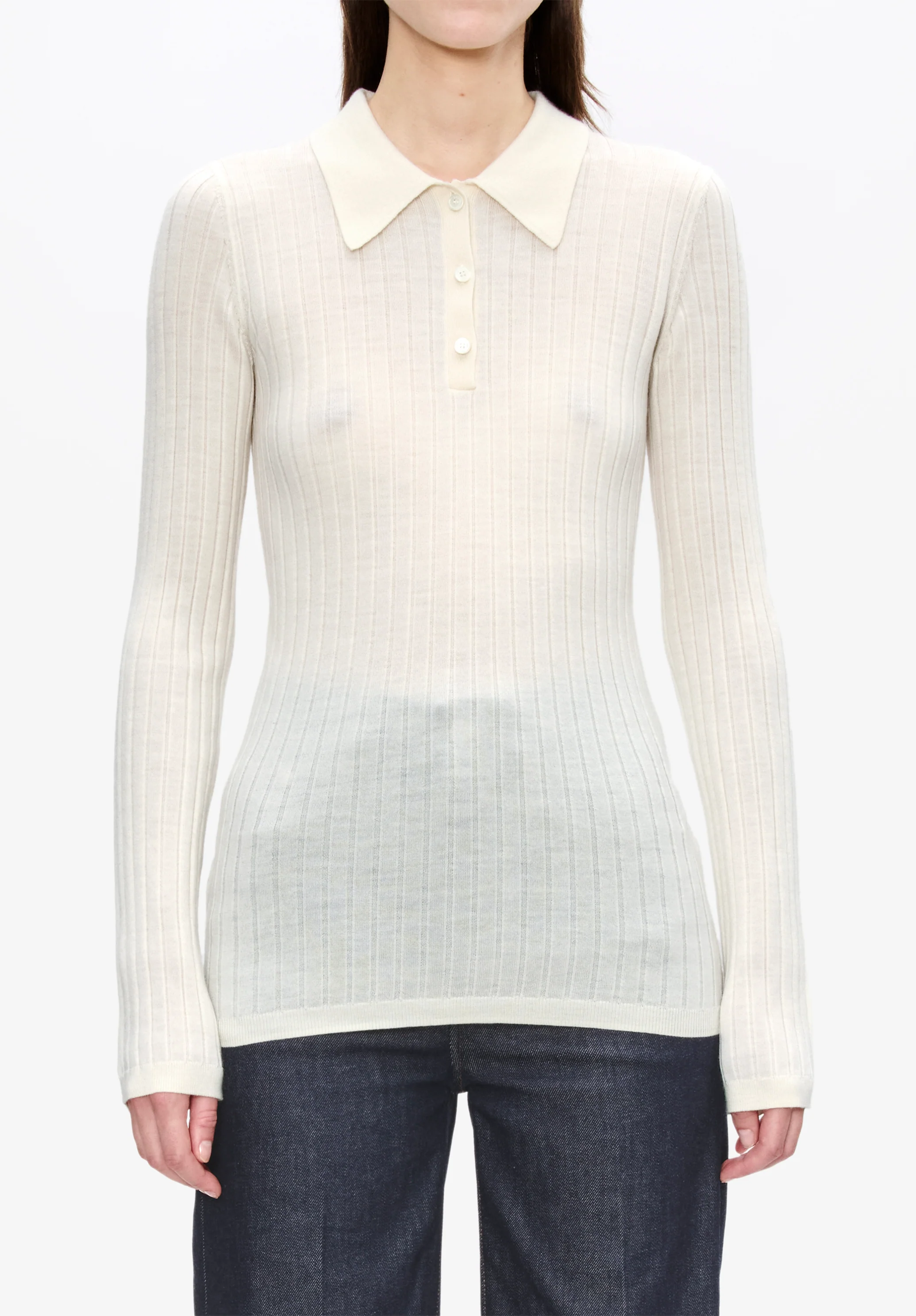 Narrow-rib sweater with polo shirt collar - Image 4
