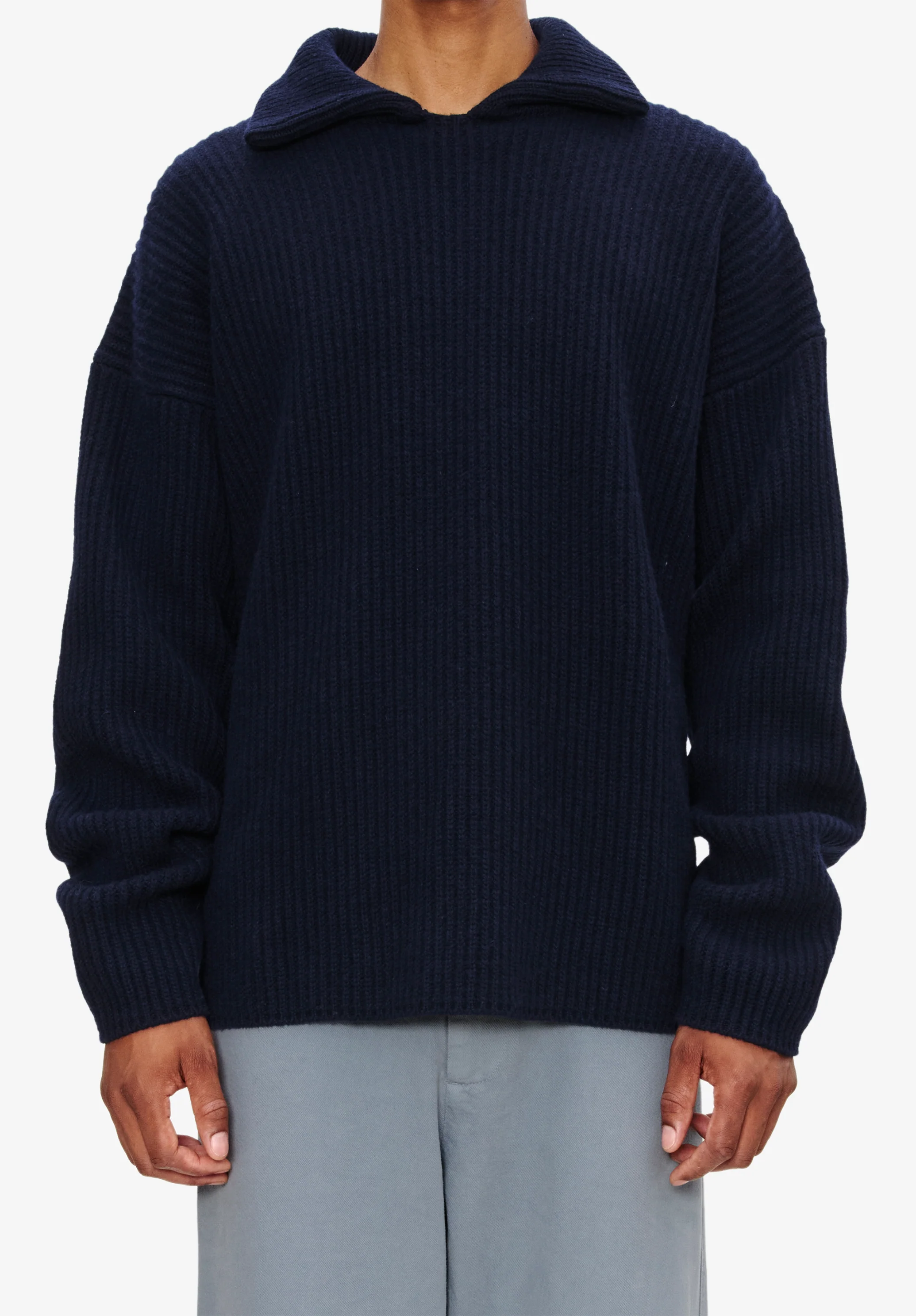 Wide-rib sweater with spread collar - Image 4